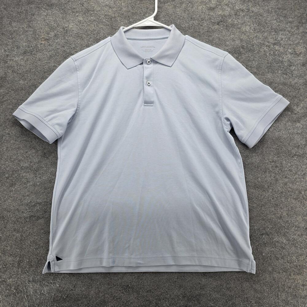 UNTUCKit Polo Shirt Mens Medium Light Blue Damaschino Regular Fit Short Sleeve